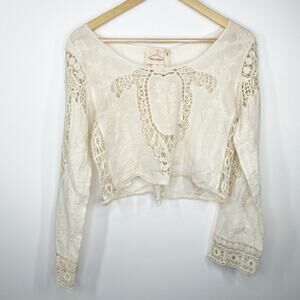 LF Native Rose Cream Sadie Woven Embroidered Top Women's Size Medium/Large M/L